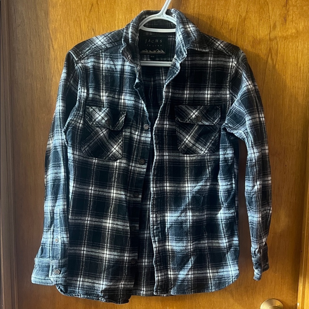 Men’s Jachs New York Gray and Black Plaid Button-Up Shirt Medium